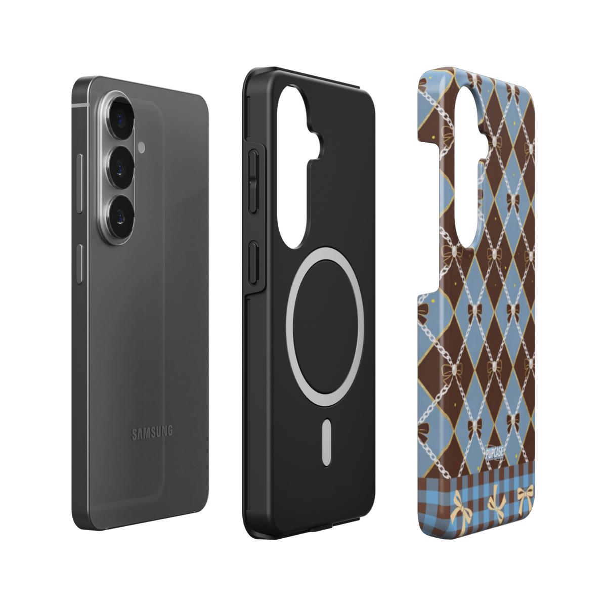 Pearl Ribbon Argyle Magnetic Tough Phone Case | Samsung & Google Pixel