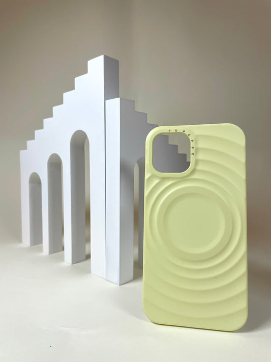 Pastel Yellow MagSafe Compatible iPhone Case – Minimal Wavy Design