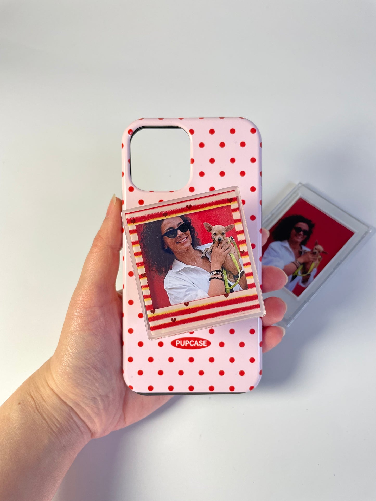 Cocoa Heart Stripe Magnetic Photo Frame Phone Stand