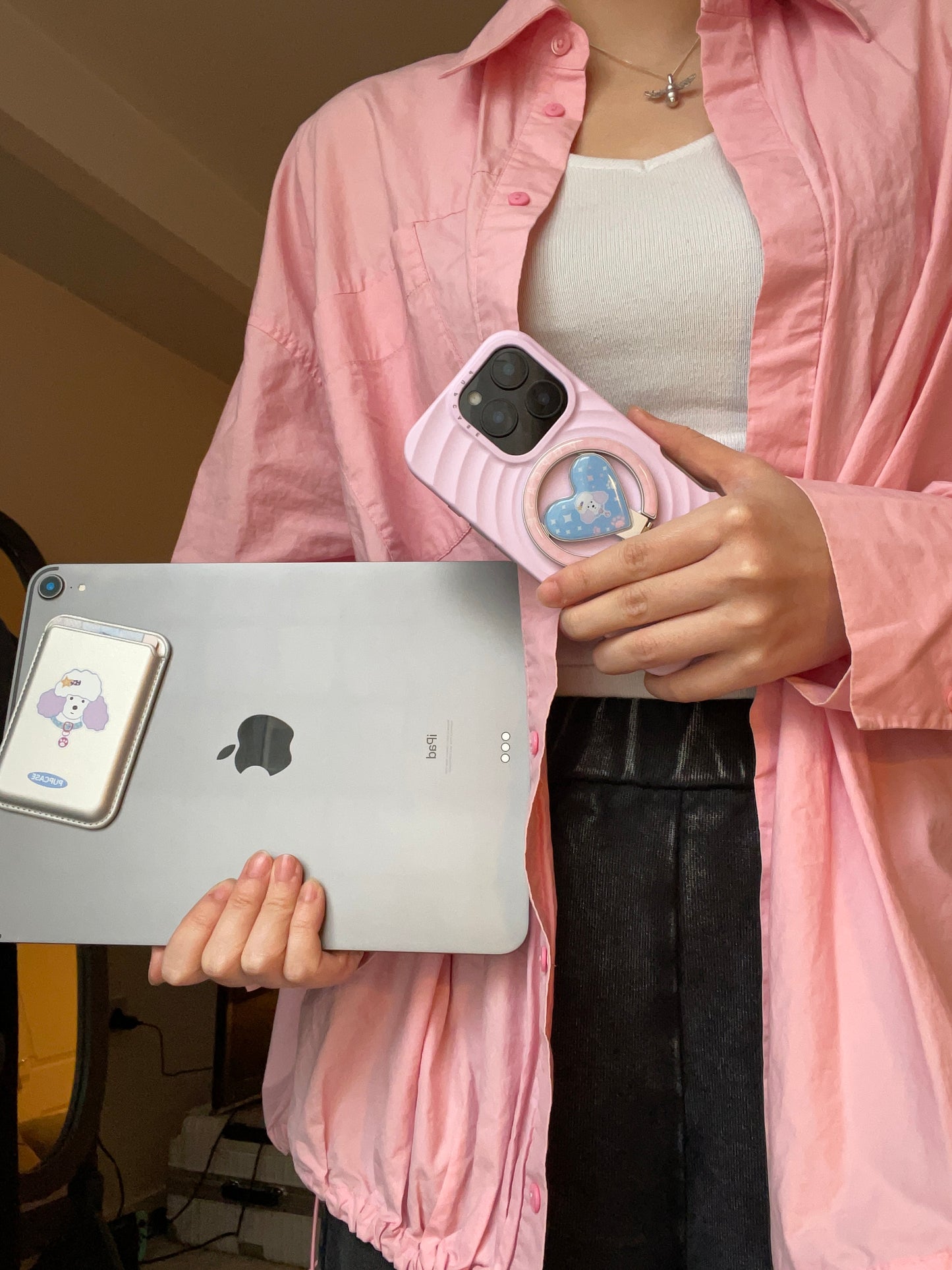 MagSafe Heart Phone Grip – Cute Poodle Dog with Stainless Steel Ring Stand