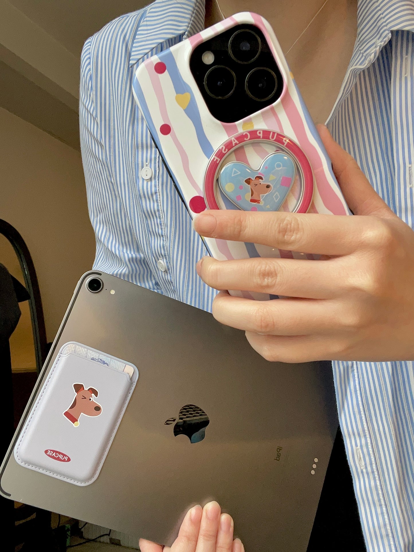 MagSafe Heart Phone Grip – Cute Airedale Dog with Stainless Steel Ring Stand