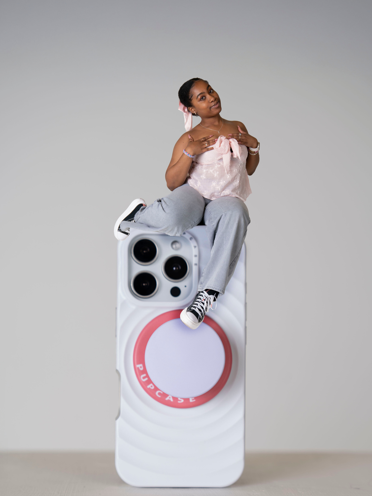 Pearl Grey MagSafe Compatible iPhone Case – Minimal Wavy Design