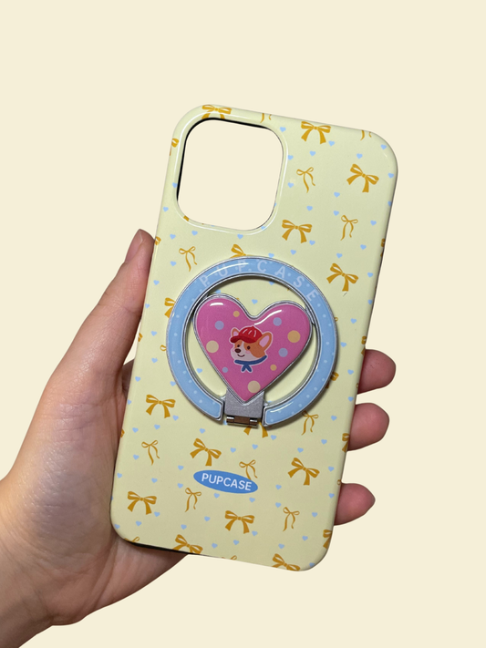 MagSafe Heart Phone Grip – Cute Corgi Dog with Stainless Steel Ring Stand