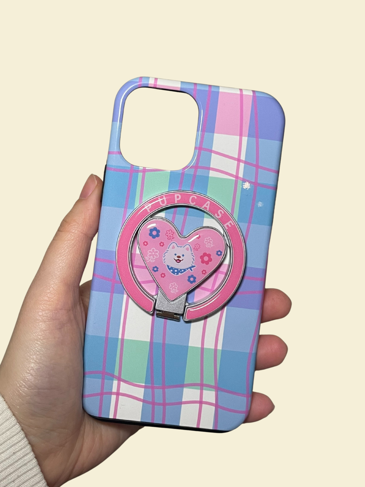 MagSafe Heart Phone Grip – Cute Samoyed Dog with Stainless Steel Ring Stand