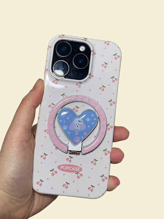 MagSafe Heart Phone Grip – Cute Poodle Dog with Stainless Steel Ring Stand