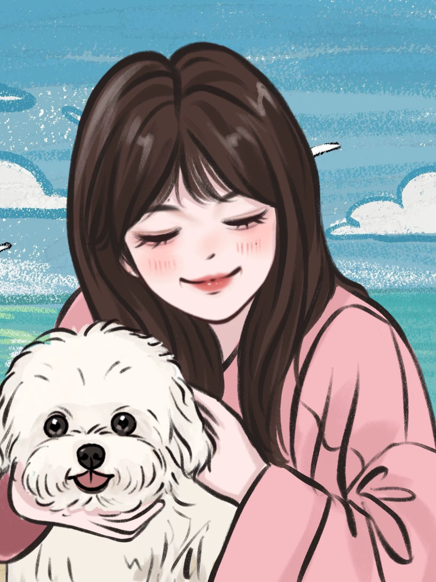 Custom Pet Portrait – Hand-Drawn Soft Creamy Style by MiraLyn| Pawtrait Studio