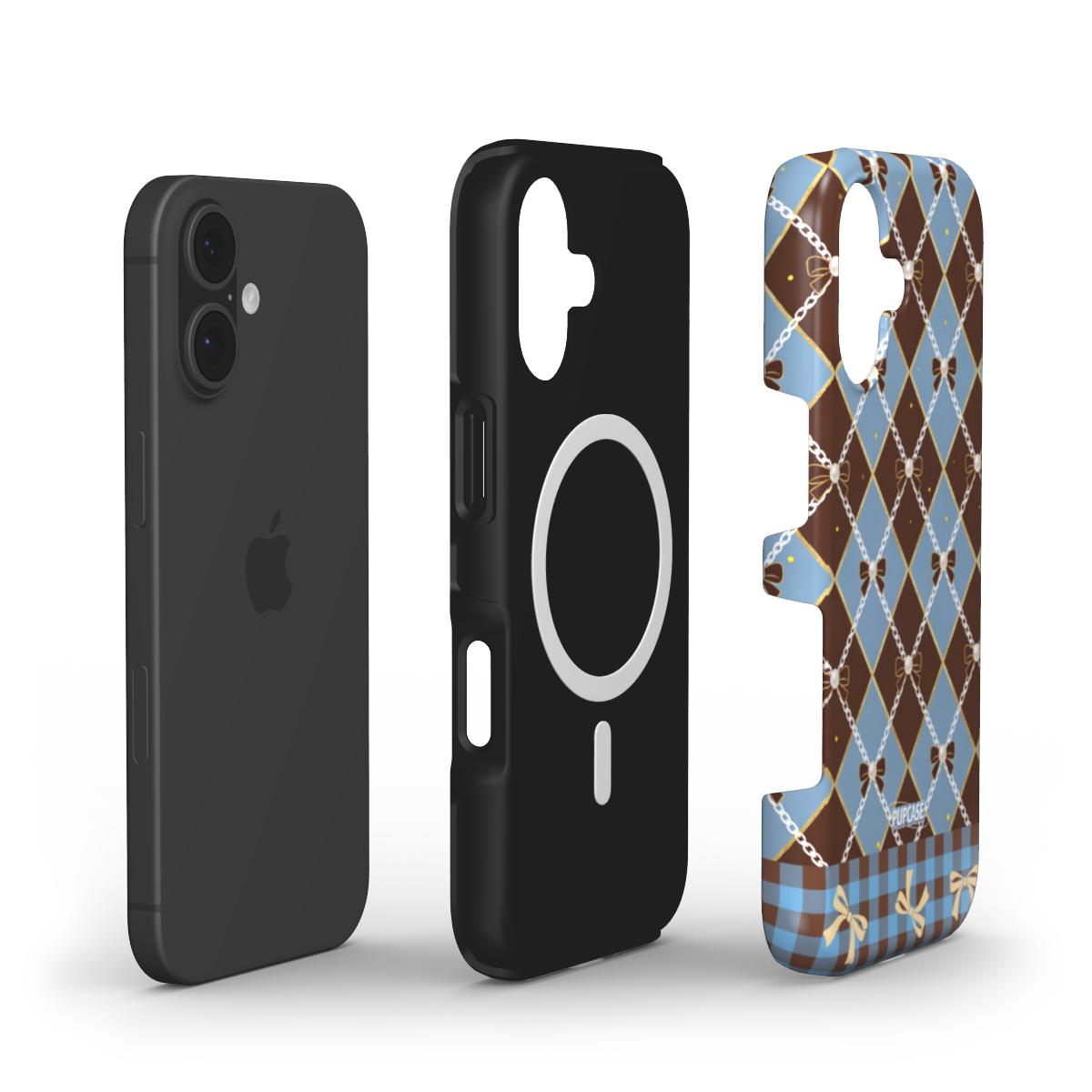 Pearl Ribbon Argyle Phone Case for iPhone 12 -17