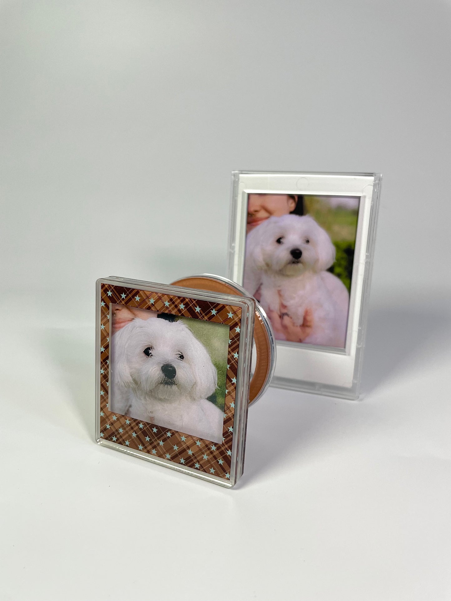 Mocha Star Tartan Magnetic Photo Frame Phone Stand