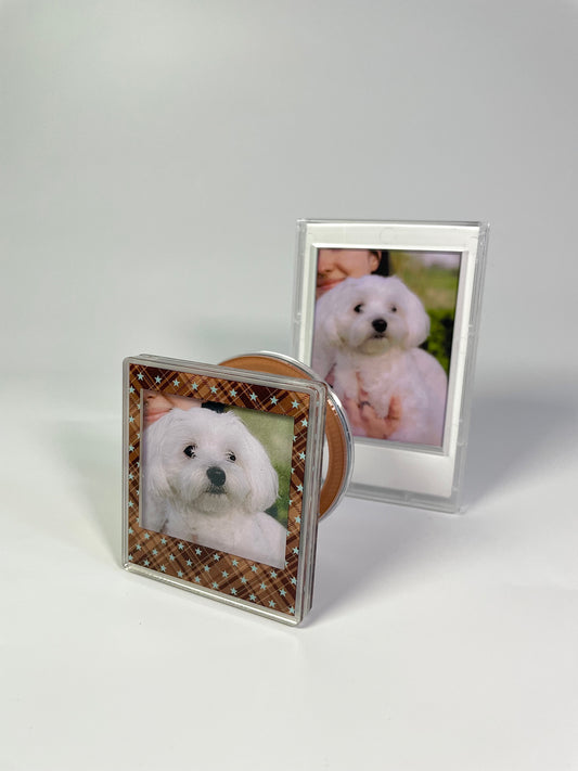 Mocha Star Tartan Magnetic Photo Frame Phone Stand