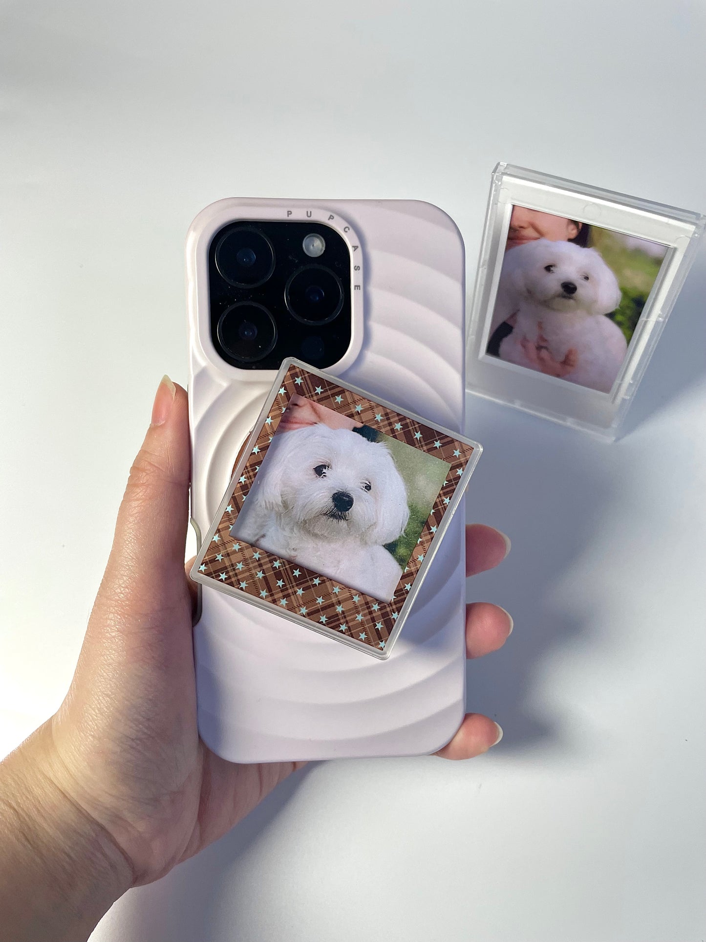Mocha Star Tartan Magnetic Photo Frame Phone Stand