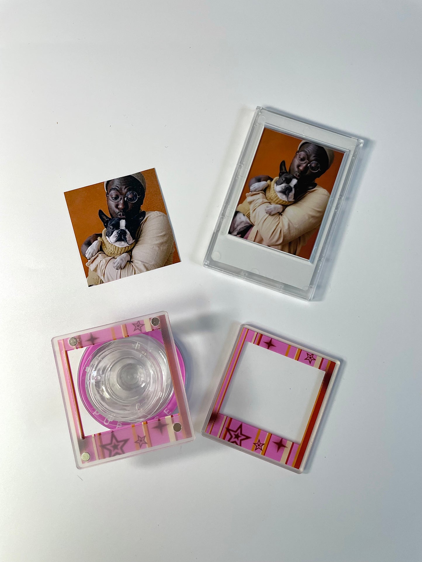 Retro Candy Stripe Magnetic Photo Frame Phone Stand
