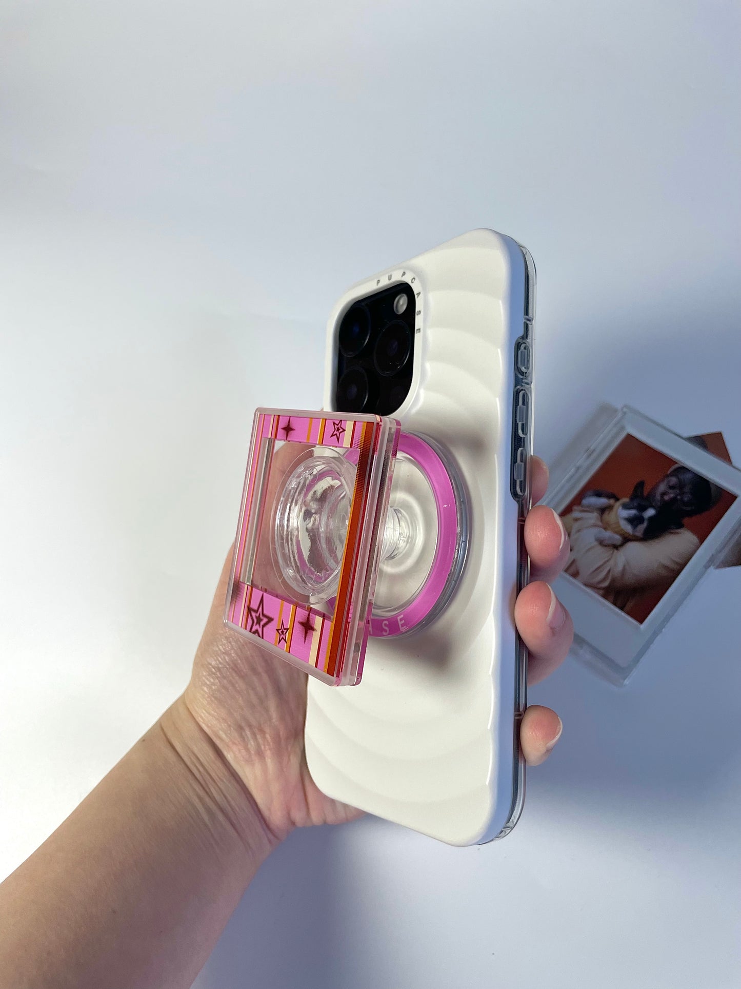 Retro Candy Stripe Magnetic Photo Frame Phone Stand
