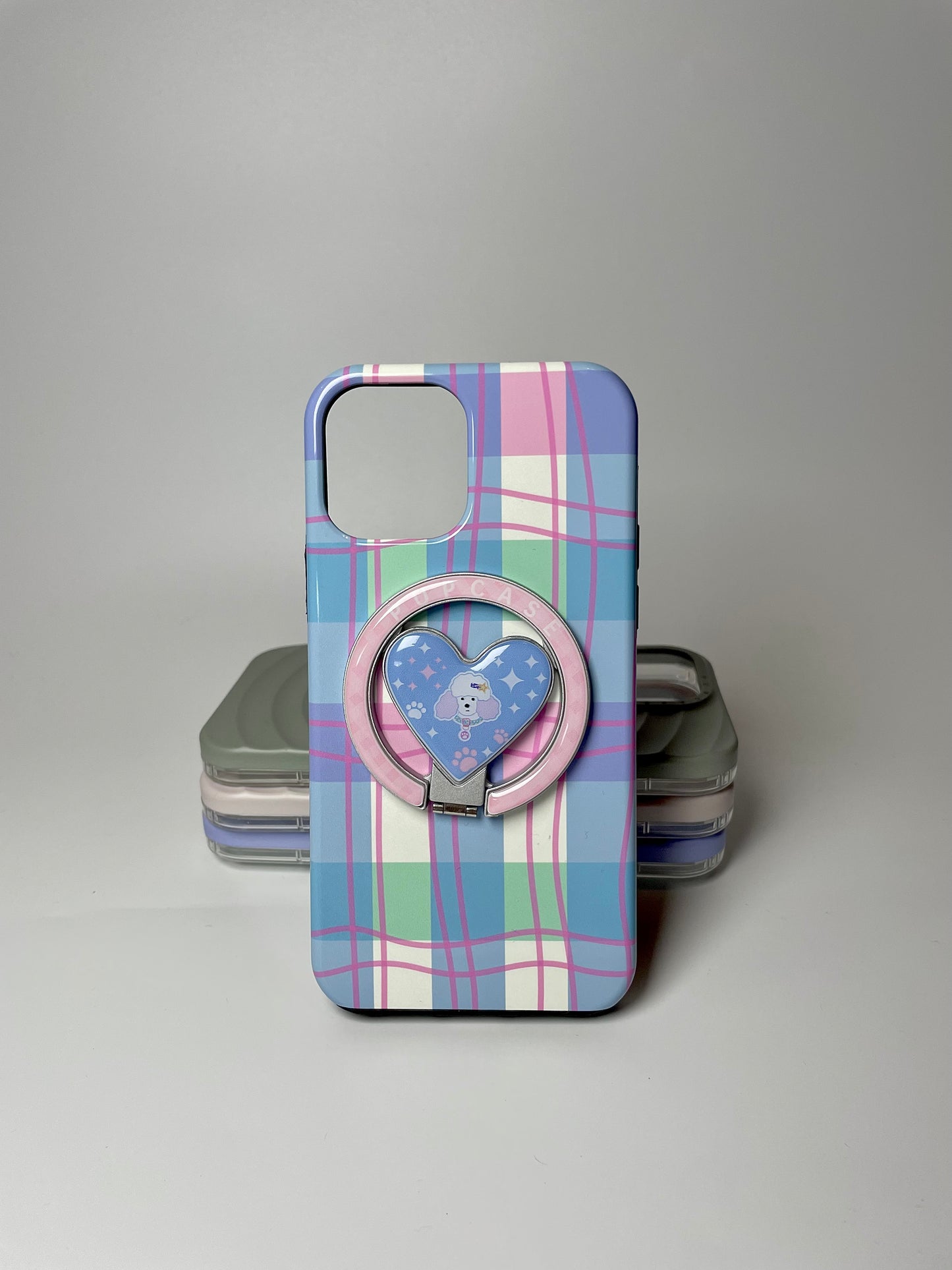 MagSafe Heart Phone Grip – Cute Poodle Dog with Stainless Steel Ring Stand