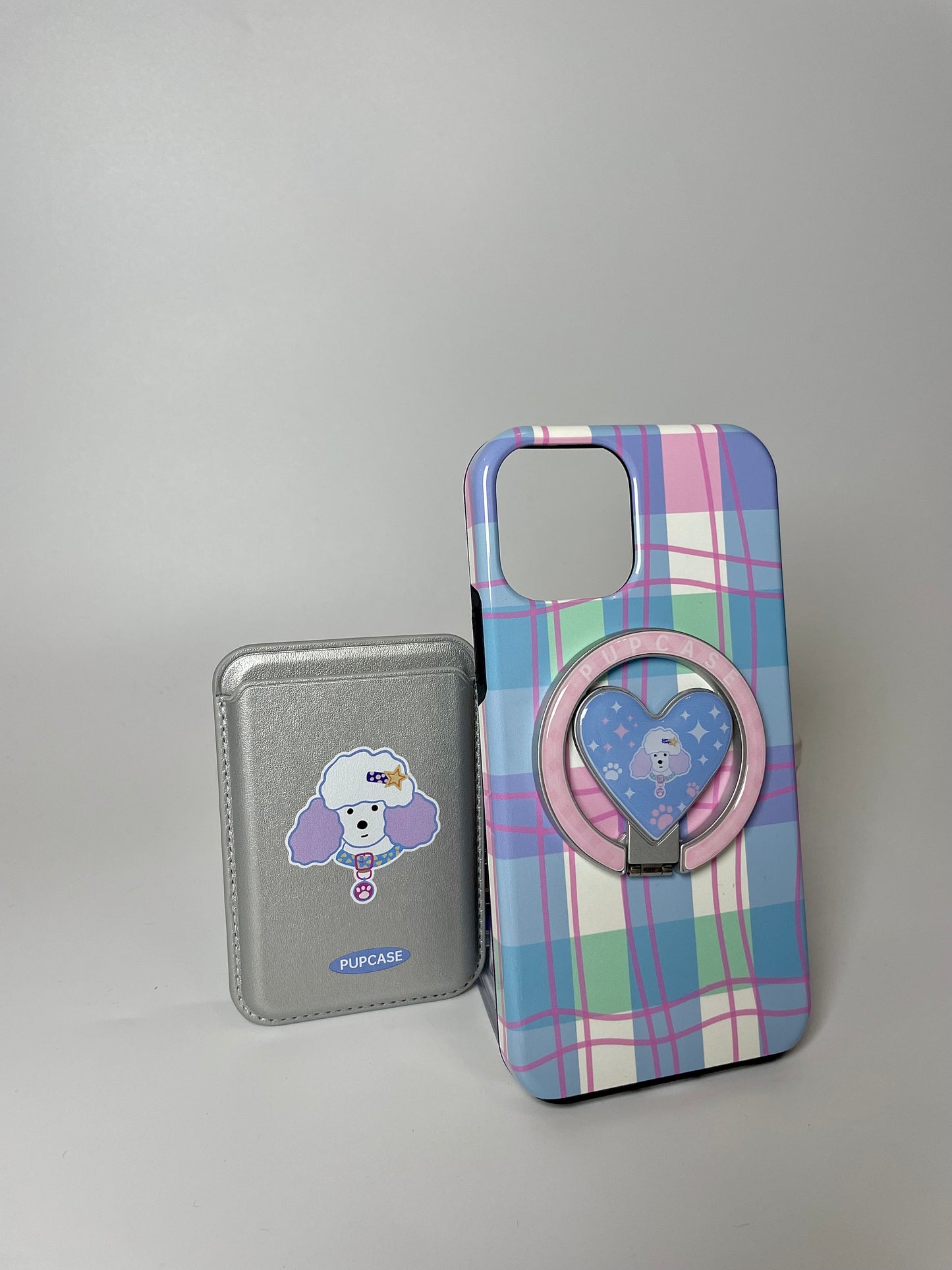 MagSafe Heart Phone Grip – Cute Poodle Dog with Stainless Steel Ring Stand