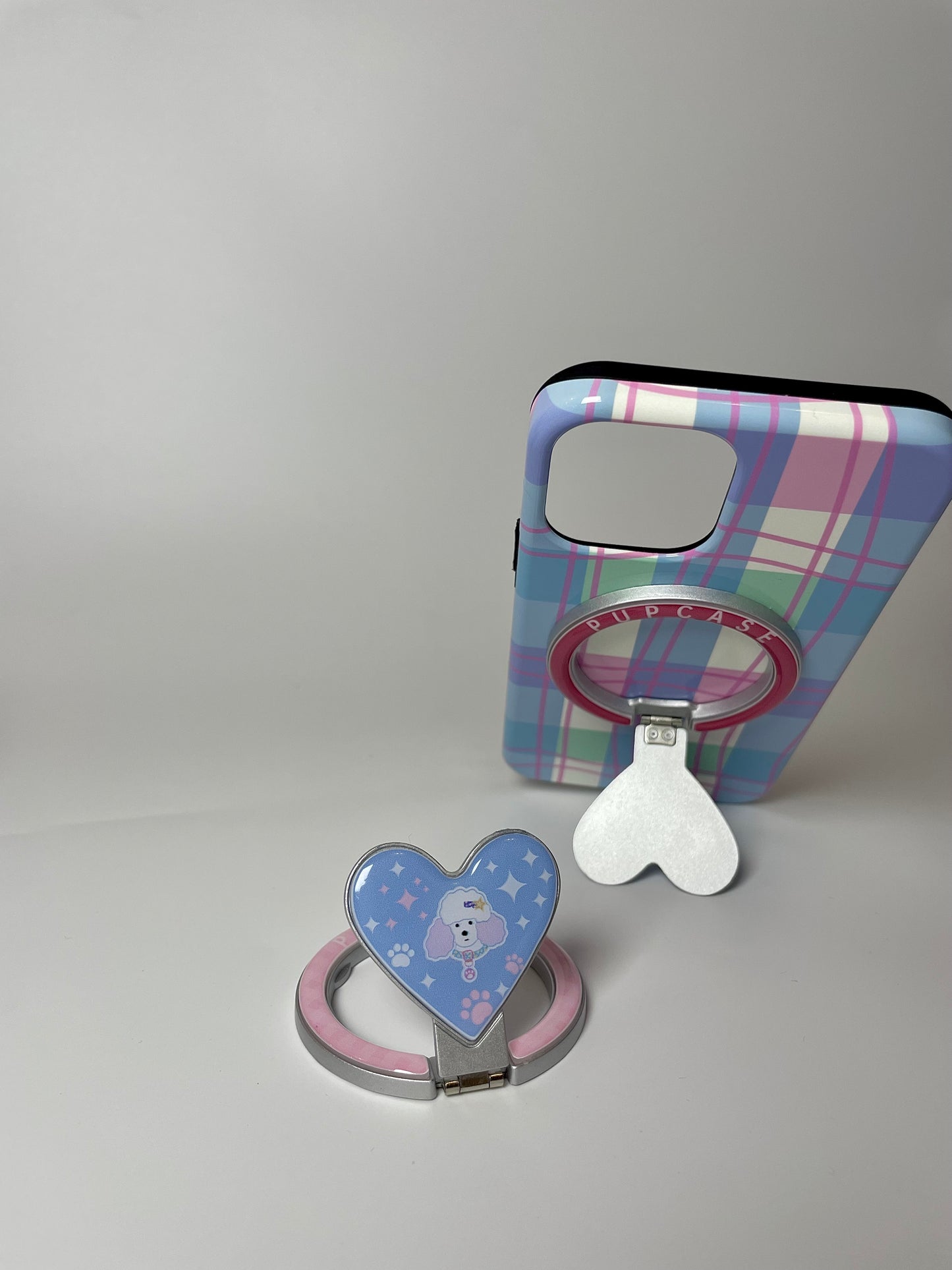 MagSafe Heart Phone Grip – Cute Poodle Dog with Stainless Steel Ring Stand