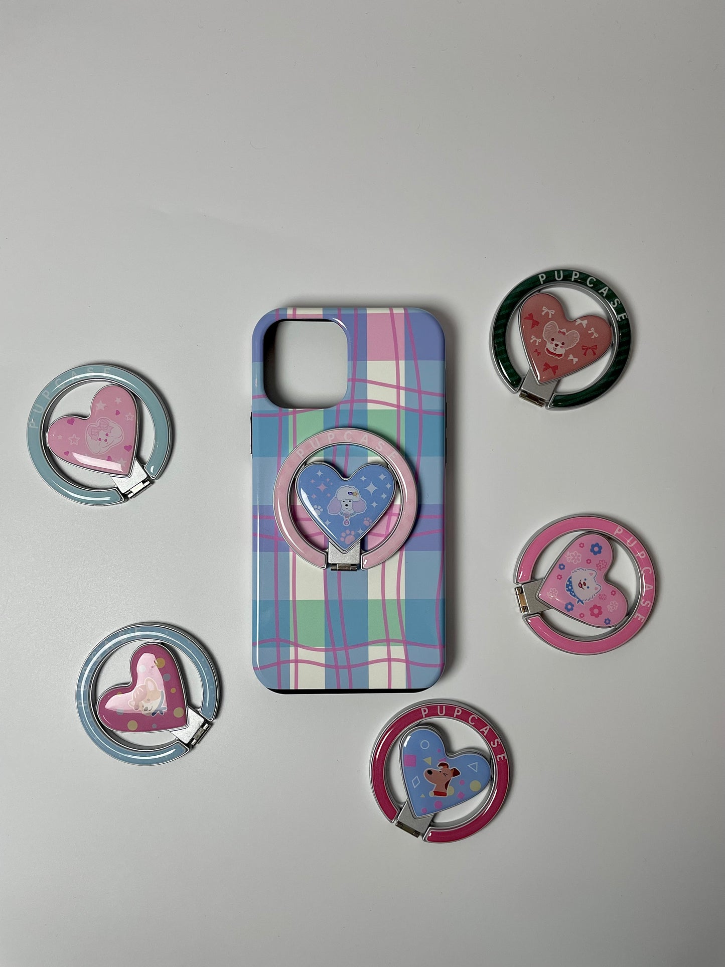 MagSafe Heart Phone Grip – Cute Poodle Dog with Stainless Steel Ring Stand