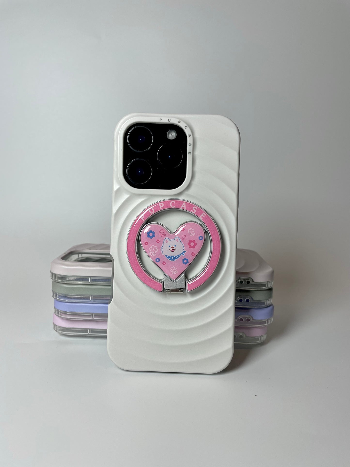 MagSafe Heart Phone Grip – Cute Samoyed Dog with Stainless Steel Ring Stand