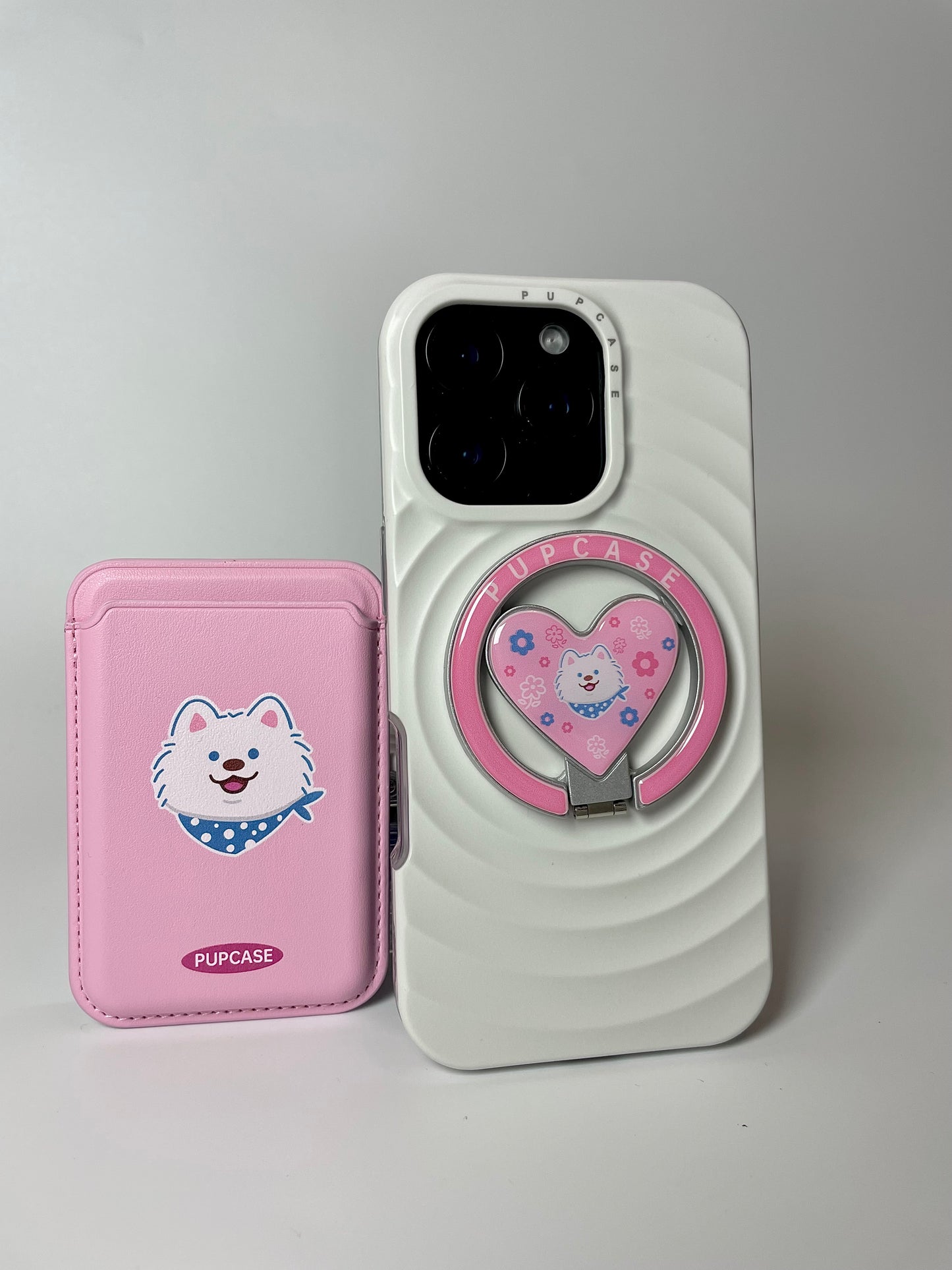 MagSafe Heart Phone Grip – Cute Samoyed Dog with Stainless Steel Ring Stand
