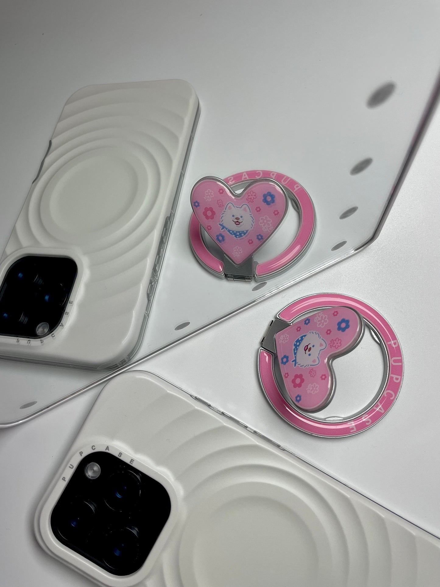 MagSafe Heart Phone Grip – Cute Samoyed Dog with Stainless Steel Ring Stand