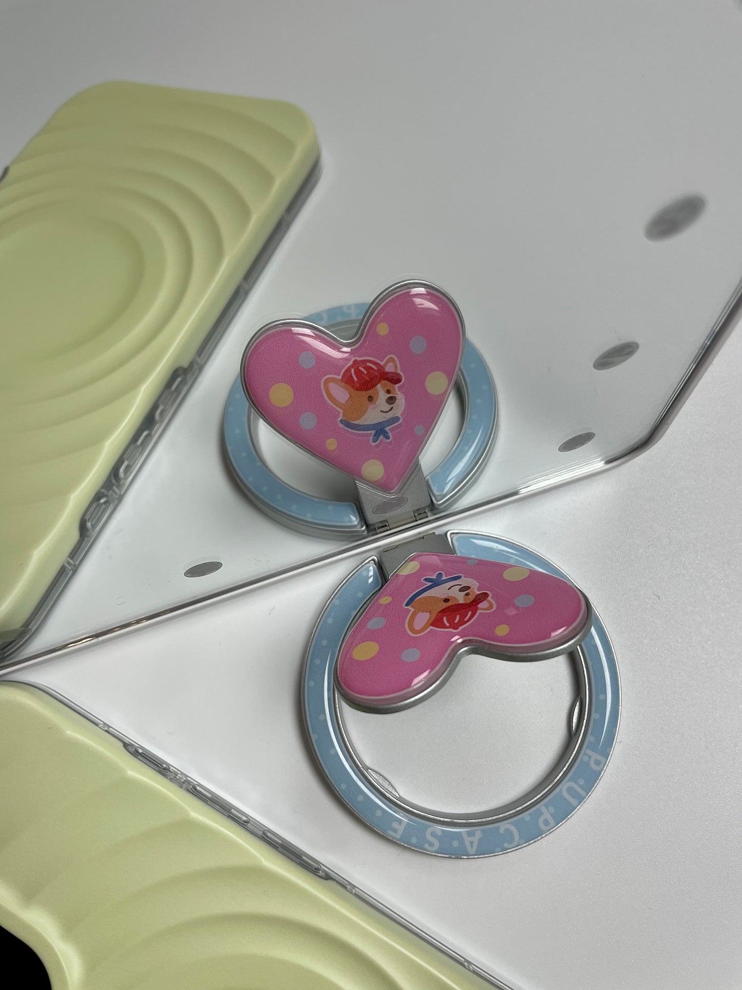 MagSafe Heart Phone Grip – Cute Corgi Dog with Stainless Steel Ring Stand