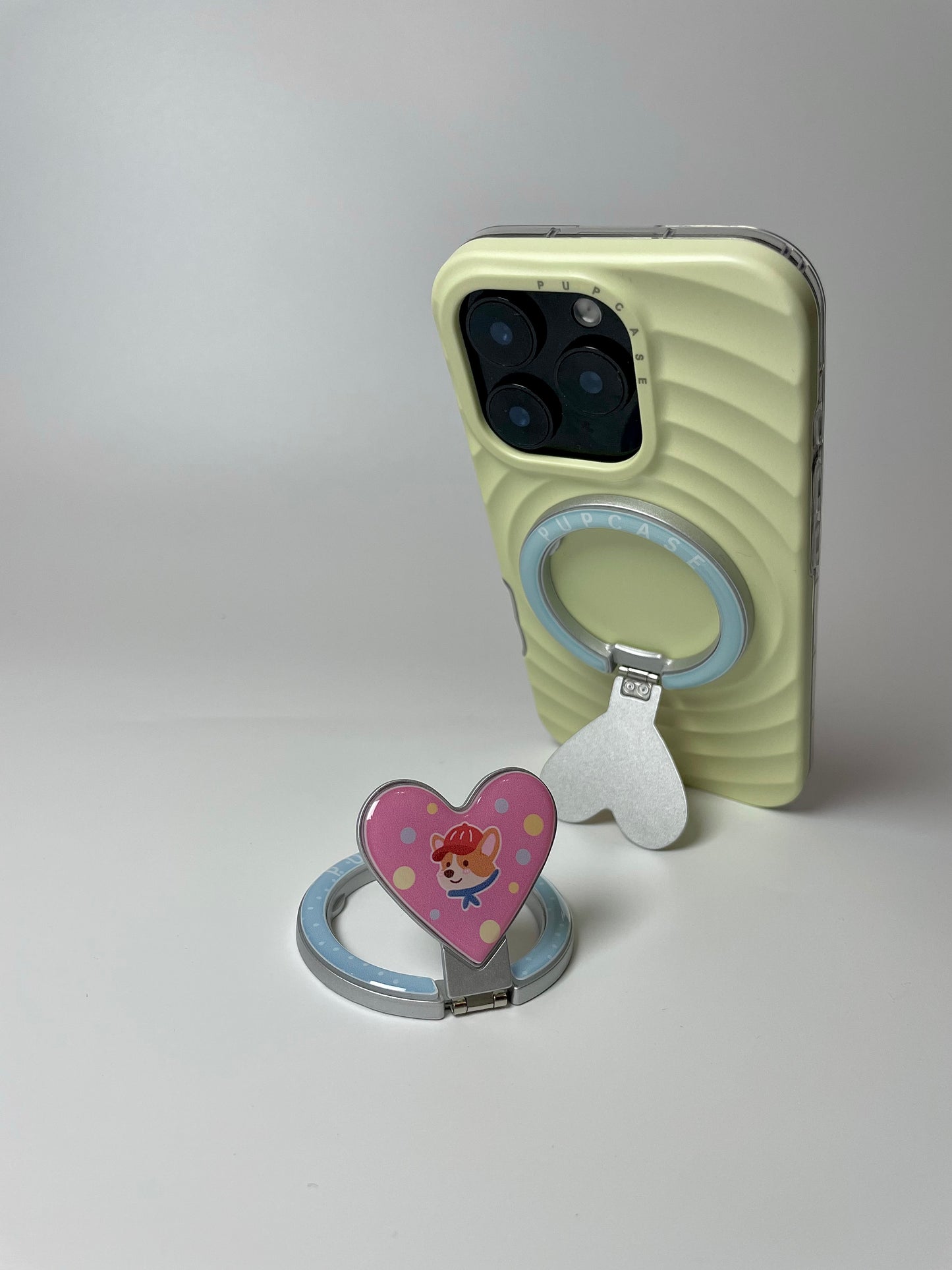MagSafe Heart Phone Grip – Cute Corgi Dog with Stainless Steel Ring Stand
