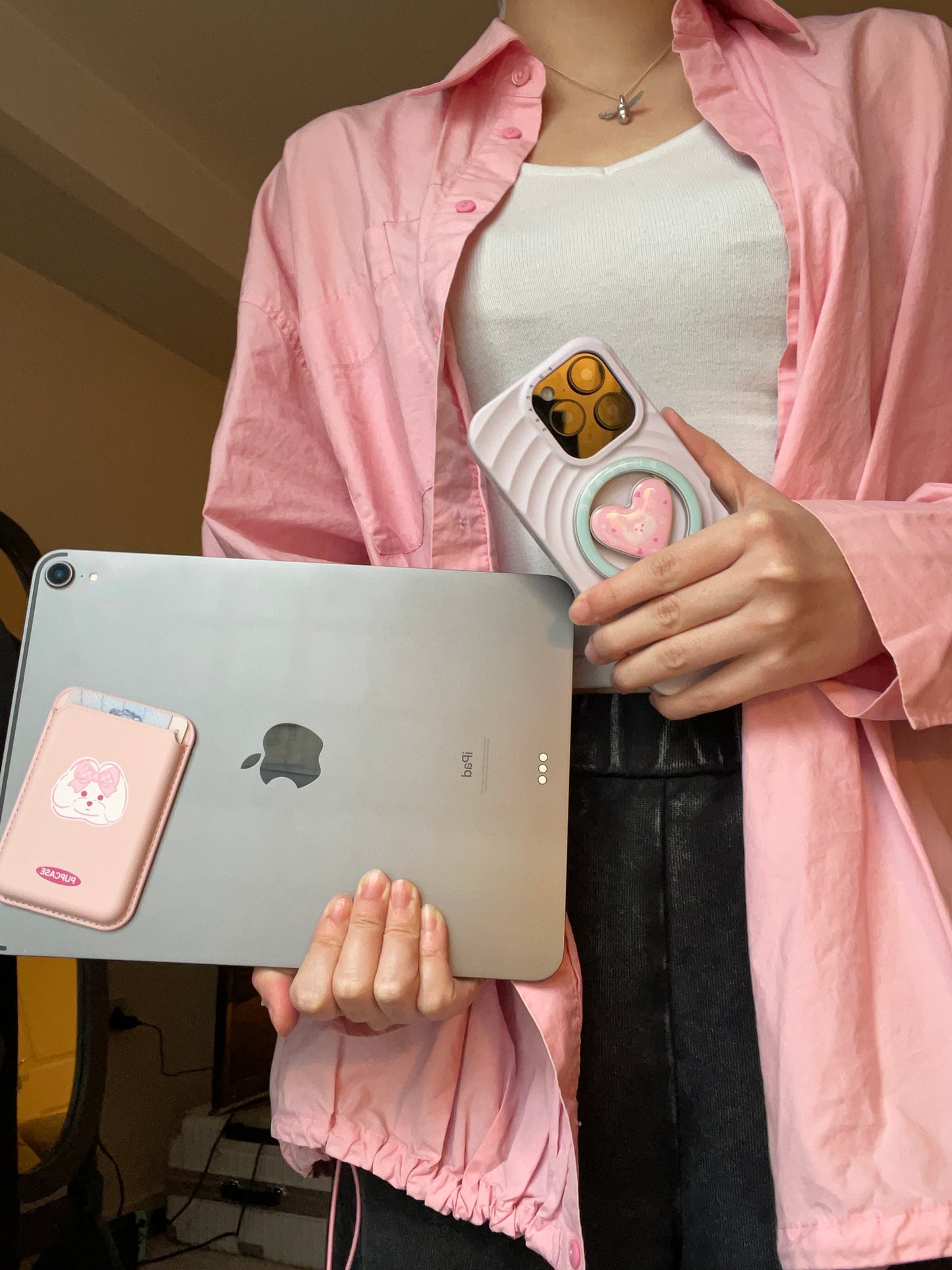 MagSafe Heart Phone Grip – Cute Maltese Dog with Stainless Steel Ring Stand