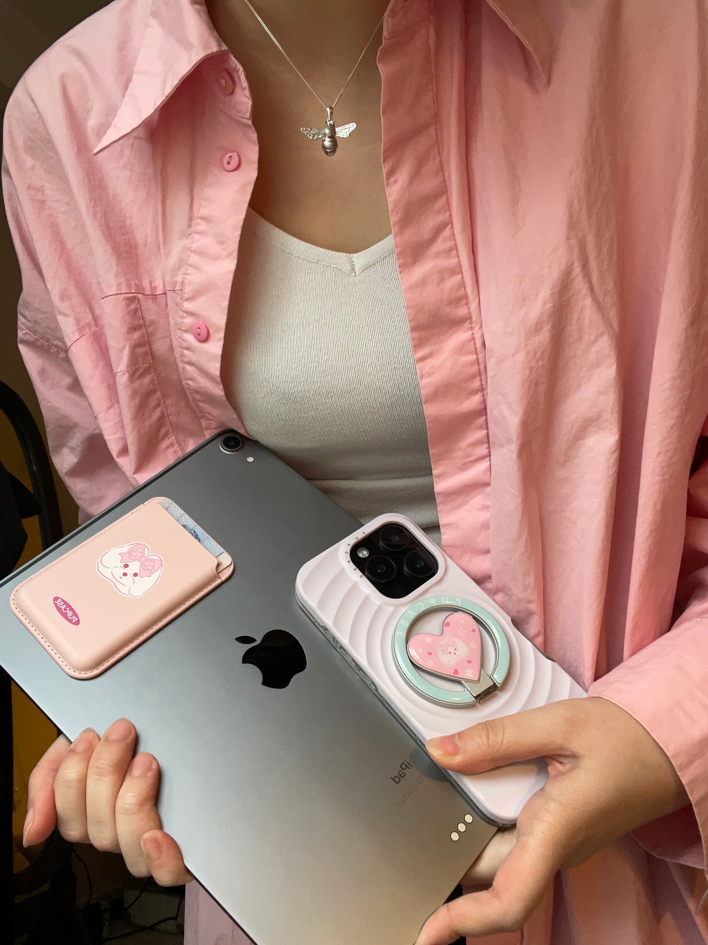 MagSafe Heart Phone Grip – Cute Maltese Dog with Stainless Steel Ring Stand