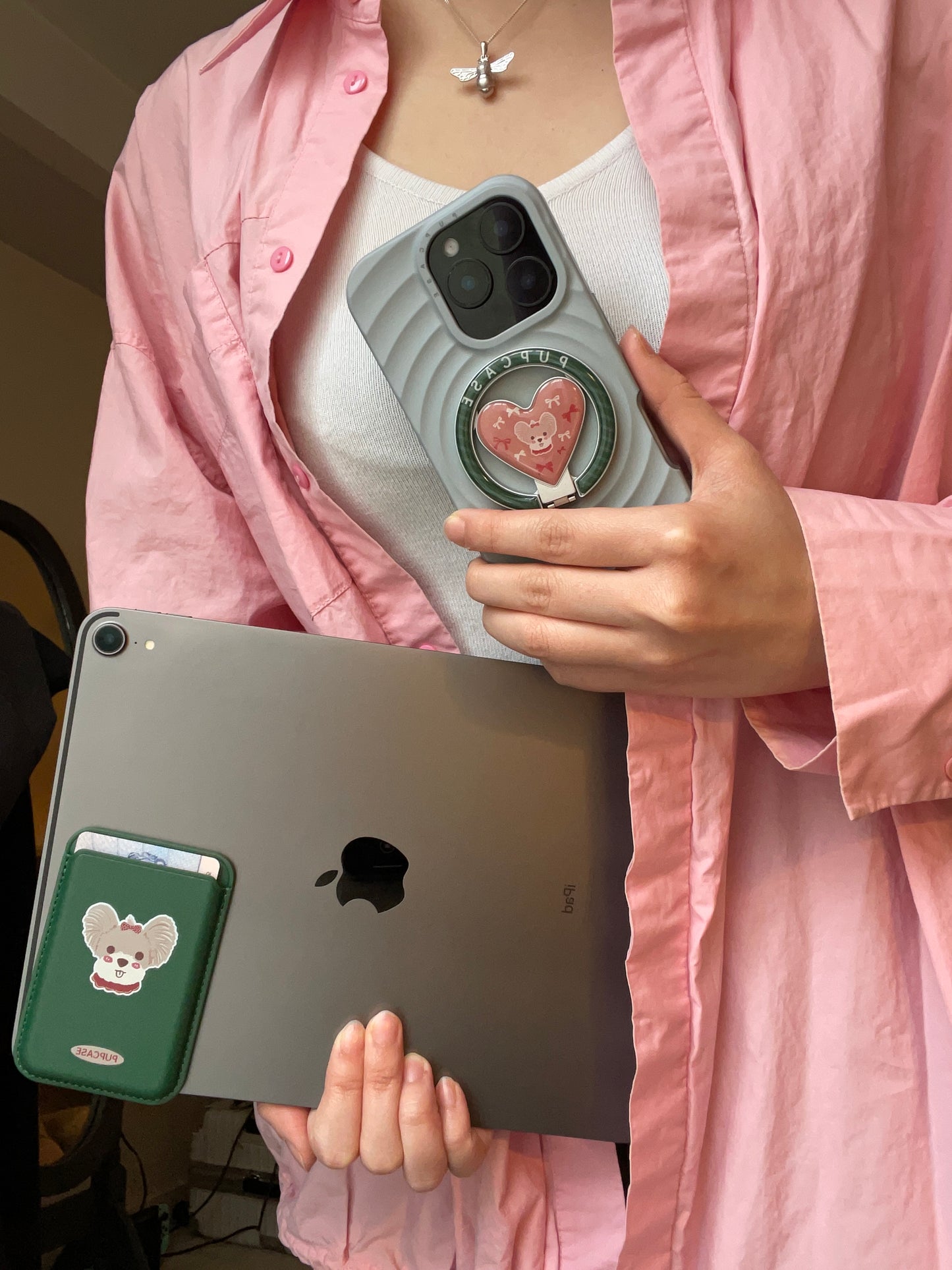 Christmas Special MagSafe Heart Phone Grip – Cute Yorkshire Terrier Dog with Stainless Steel Ring Stand