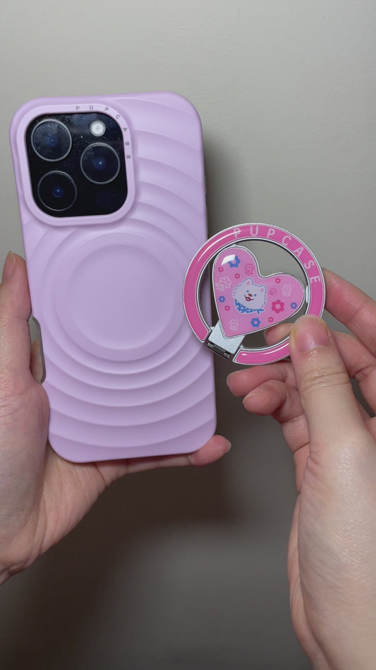 MagSafe Heart Phone Grip – Cute Samoyed Dog with Stainless Steel Ring Stand