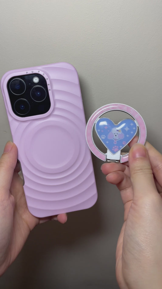 MagSafe Heart Phone Grip – Cute Poodle Dog with Stainless Steel Ring Stand